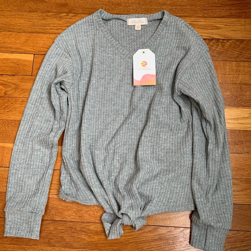 Girls Waffle Knit Tie-Front Shirt